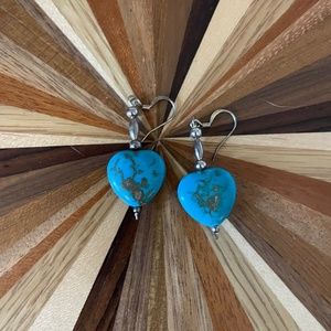 Thick Turquoise Heart Dangle Earrings